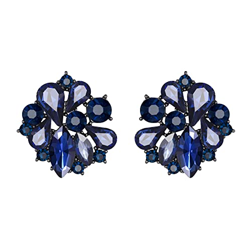 EVER FAITH Blume Ohrstecker für Damen Mädchen Klar Strass Kristall Blumen Ohrringe Navy Blau von EVER FAITH