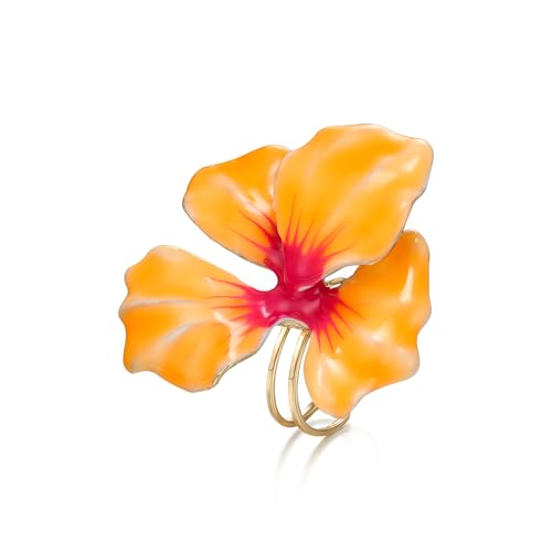 EVER FAITH Blume Ring für Damen, Emaille handgefertigt Vintage Boho große florale Statement Zigeuner Hippie verstellbare offene Ringe für Sommer Strand Urlaub Cocktail Party Orange von EVER FAITH