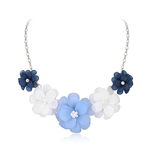 EVER FAITH Blume Statement Halskette, Sommer Urlaub florale blaue Blume Halsketten für Damen Mädchen von EVER FAITH