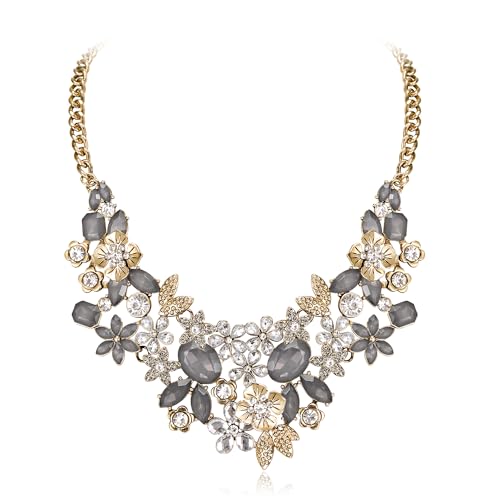 EVER FAITH Blume Statement Halskette für Damen, funkelnde Strass Kristall Floral Bib Chunky Kragen für Sommerurlaub Grau EVER FAITH Blume Statement Halskette für Damen, funkelnde Strass Kristall Floral Bib Chunky Kragen für Sommerurlaub Grau von EVER FAITH