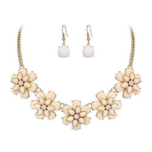 EVER FAITH Blume Statement-Schmuck-Set, WeißHarz 5 Halskette und Ohrringe Set Sommer-Strand-Urlaub-Schmuck von EVER FAITH