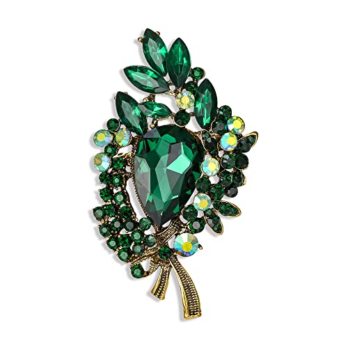EVER FAITH Blumenstrauß Brosche Braut Strass Kristall Pin glänzend Tropfen Marquise Vintage Schmuck Geschenk für Damen Grün Gold-Tone von EVER FAITH