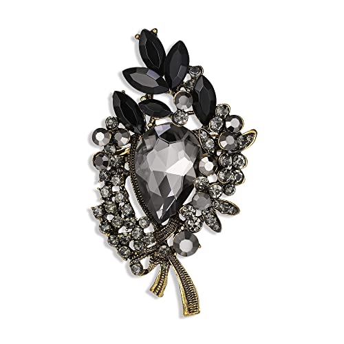 EVER FAITH Blumenstrauß Brosche Braut Strass Kristall Pin glänzend Tropfen Marquise Vintage Schmuck Geschenk für Damen Schwarz Gold-Ton von EVER FAITH