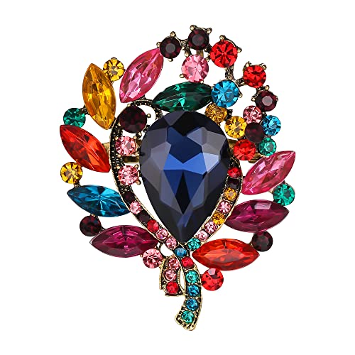 EVER FAITH Braut Runde Strass Brosche Pin, glänzend Tropfen Marquise Kristall Vintage Pin Schmuck Geschenk für Damen Bunt Gold-Tone von EVER FAITH