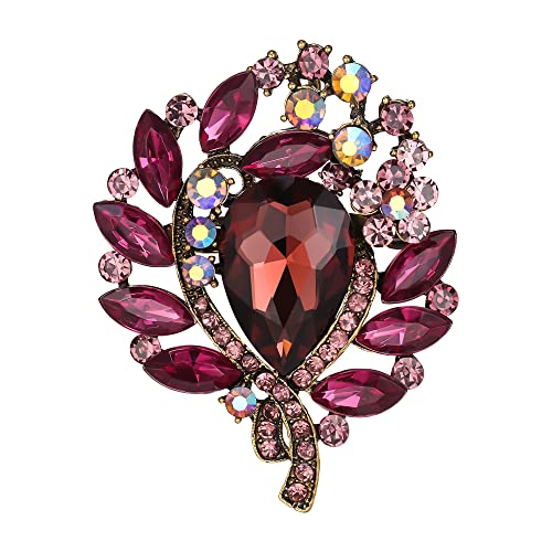 EVER FAITH Braut Runde Strass Brosche Pin, glänzend Tropfen Marquise Kristall Vintage Pin Schmuck Geschenk für Damen Lila Gold-Tone von EVER FAITH