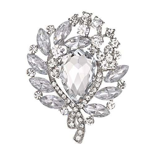 EVER FAITH Braut Runde Strass Brosche Pin, glänzend Tropfen Marquise Kristall Vintage Pin Schmuck Geschenk für Damen Weiß Silber-Ton EVER FAITH Braut Runde Strass Brosche Pin, glänzend Tropfen Marquise Kristall Vintage Pin Schmuck Geschenk für Damen Weiß Silber-Ton von EVER FAITH