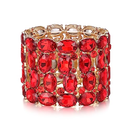 EVER FAITH Braut Strass Armband für Hochzeit Party, glitzernde Rot AB Kristall einstellbare elastische breite Stretch-Armband für Damen von EVER FAITH