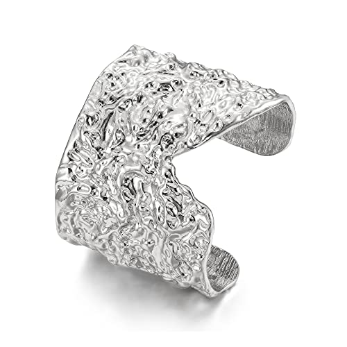 EVER FAITH Breit gerillter Armreif für Damen Mädchen klobiges Armband mit offener Manschette Silber-Ton von EVER FAITH