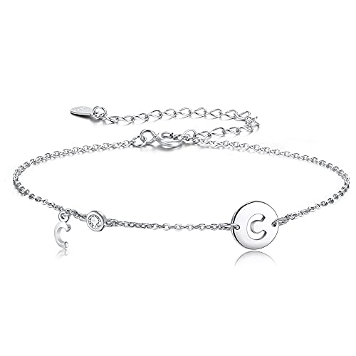 EVER FAITH Buchstabe Armkette Klein Initial Letter C Armband 925 Sterling Silber Weiß Cubic Zirconia Coin Münze Letter Alphabet Charm Adjustable Kette Armband für Damen Mädchen von EVER FAITH