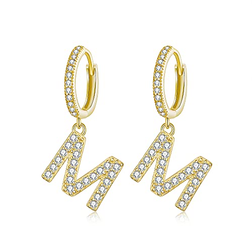 EVER FAITH Buchstabe Creolen 925 Sterling Silber Funkelnde Zirkonia Klein Letter M Personalisierter Huggie Hoop Initial Ohrringe für Damen Mädchen Gold-Ton EVER FAITH Buchstabe Creolen 925 Sterling Silber Funkelnde Zirkonia Klein Letter M Personalisierter Huggie Hoop Initial Ohrringe für Damen Mädchen Gold-Ton von EVER FAITH