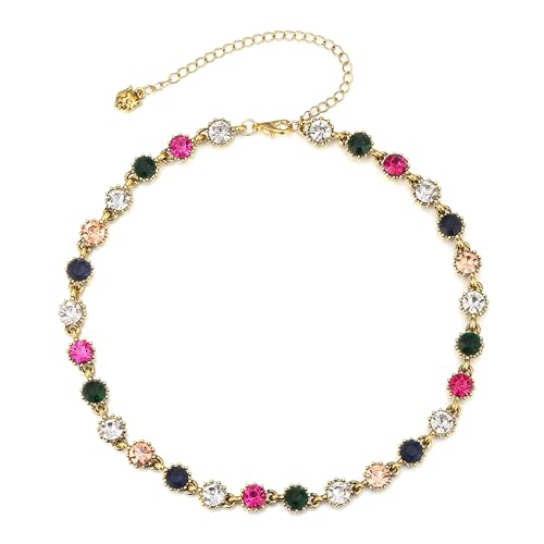 EVER FAITH Bunte Kristall Choker funkelnde Strass Statement Gold Halskette für Damen Kostüm Prom Party Boho Sommer von EVER FAITH