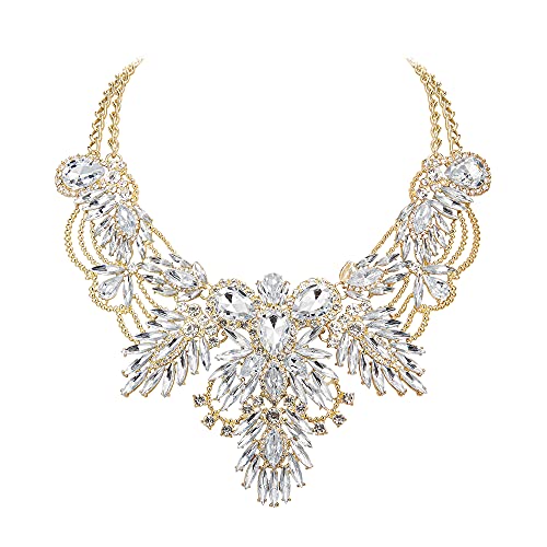 EVER FAITH Chunky Statement Kragen Halskette für Damen Strass Kristall Vintage Modeschmuck Klar Gold-Ton von EVER FAITH