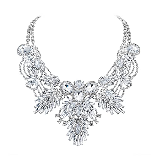 EVER FAITH Chunky Statement Kragen Halskette für Damen Strass Kristall Vintage Modeschmuck Klar Silber-Ton von EVER FAITH