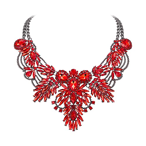 EVER FAITH Chunky Statement Kragen Halskette für Damen Strass Kristall Vintage Modeschmuck Rot Schwarz-Ton von EVER FAITH