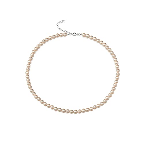 EVER FAITH Creme simuliert Perle Choker Halskette Sterling Silber Runde 8MM Perle Elegant Hochzeit Halskette Schmuck für Damen Braut von EVER FAITH