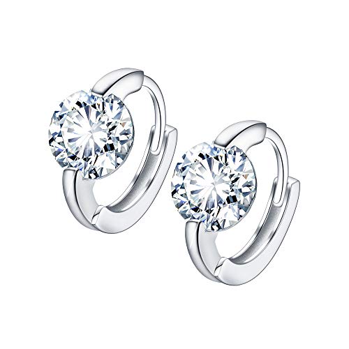 EVER FAITH Creolen 925 Sterling Silber Kleine Runde Cubic Zirconia Einfach Elegant Zierliche Ohrringe für Damen Klar von EVER FAITH