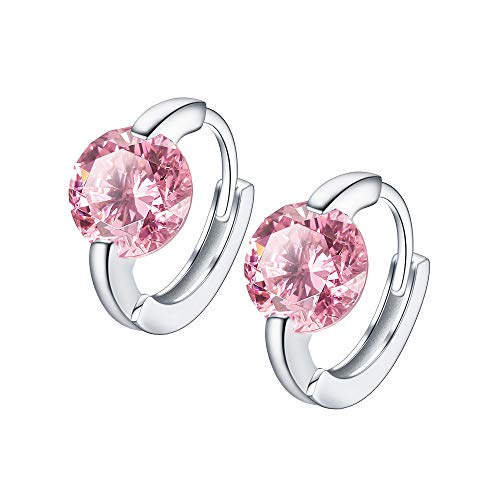 EVER FAITH Creolen 925 Sterling Silber Kleine Runde Cubic Zirconia Einfach Elegant Zierliche Ohrringe für Damen Rosa von EVER FAITH