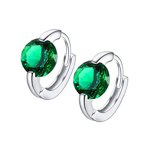 EVER FAITH Creolen 925 Sterling Silber Kleine Runde Cubic Zirconia Einfach Elegant Zierliche Ohrringe für Damen Smaragde Grün von EVER FAITH