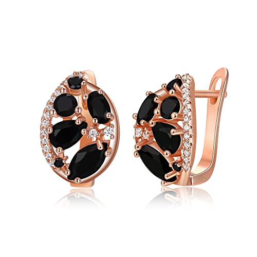 EVER FAITH Cubic Zirconia Mode Huggie Creolen Ohrringe für Damen Art Deco Oval durchbohrt Ohrstecker für Mädchen Schwarz Roségold-Ton von EVER FAITH