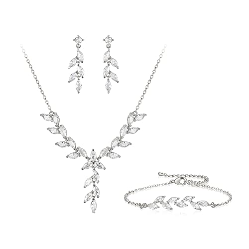 EVER FAITH Cubic Zirkonia Schmuck Set Marquise Blatt Halskette baumeln Ohrringe Armband für Damen Clear 14K Gold-Tone Braut Hochzeit EVER FAITH Cubic Zirkonia Schmuck Set Marquise Blatt Halskette baumeln Ohrringe Armband für Damen Clear 14K Gold-Tone Braut Hochzeit von EVER FAITH