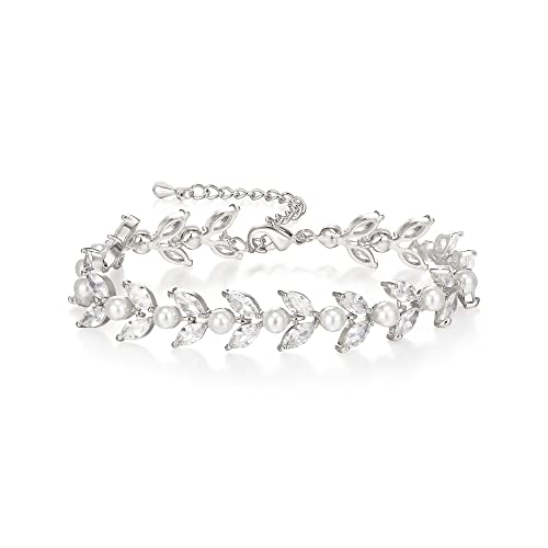 EVER FAITH Cubic Zirkonia Tennis Armbänder für Braut simulierte Perle Klar Silber-Ton Marquise Blatt Armkette für Damen Prom EVER FAITH Cubic Zirkonia Tennis Armbänder für Braut simulierte Perle Klar Silber-Ton Marquise Blatt Armkette für Damen Prom von EVER FAITH
