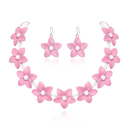 EVER FAITH Daisy Blume Halskette mit Ohrringe Set für Damen Mädchen Cosplay Schmuck Dress Up Kostüm für Hot Pink Kleid von EVER FAITH
