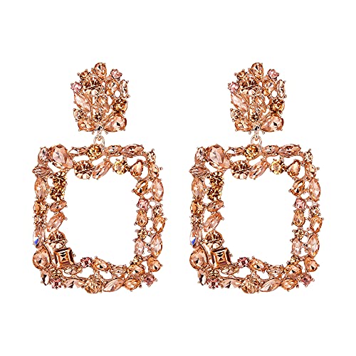 EVER FAITH Damen 6 Farben Groß Strass Kristall Quadrat Geometrische Statement Trapezförmige Ohrringe für Party Hochzeit Champagne-Farbe Rosa-Gold-Ton von EVER FAITH