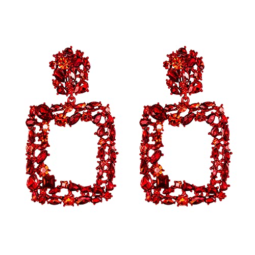 EVER FAITH Damen 6 Farben Groß Strass Kristall Quadrat Geometrische Statement Trapezförmige Ohrringe für Party Hochzeit Rot von EVER FAITH