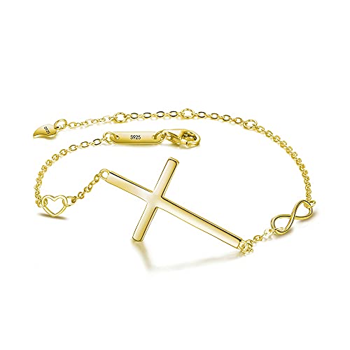 EVER FAITH Damen 925 Sterling Silber Kreuz Hoffnung Liebe Unendlichkeit Einstellbar Link Armband Kette Gold-Ton von EVER FAITH