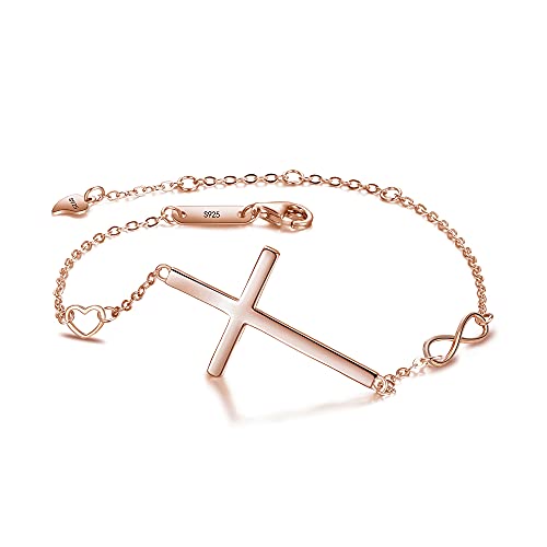 EVER FAITH Damen 925 Sterling Silber Kreuz Hoffnung Liebe Unendlichkeit Einstellbar Link Armband Kette Rosagold-Ton EVER FAITH Damen 925 Sterling Silber Kreuz Hoffnung Liebe Unendlichkeit Einstellbar Link Armband Kette Rosagold-Ton von EVER FAITH