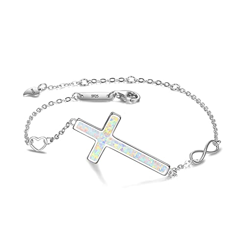 EVER FAITH Damen 925 Sterling Silber Kreuz Hoffnung Liebe Unendlichkeit Einstellbar Link Armband Kette Weiß Opal Silber-Ton von EVER FAITH