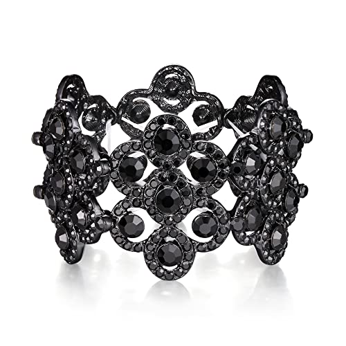 EVER FAITH Damen Armband Österreich Kristall Hochzeit Braut Blumen Stretch-Armkette armreif Schwarz von EVER FAITH