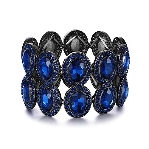 EVER FAITH Damen Armband Strass Kristall Art Deco Hochzeit Braut Elastisch Stretch Armreif Blau Schwarz-Ton von EVER FAITH