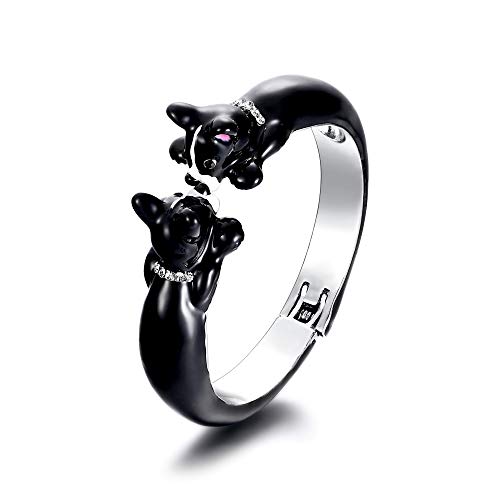 EVER FAITH Damen Armband Strass Kristall Emaille Zwei lebendige niedliche Hund Tier Manschette Armreif Schwarz Gold-Ton von EVER FAITH