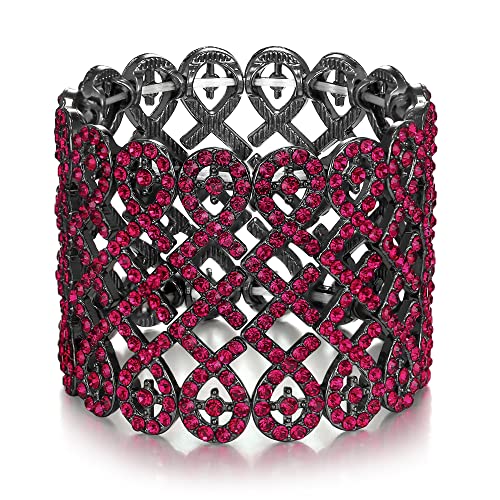 EVER FAITH Damen Armband österreichischer Kristall Art Deco Love Knot breites Braut-Stretcharmband Armreif Armkette Fuchsia Schwarz-Ton von EVER FAITH