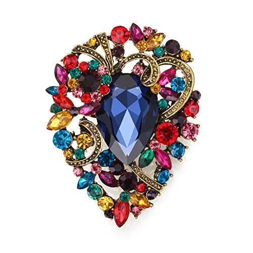 EVER FAITH Damen Brosche Tropfen Strass Kristall Clip, Vintage Stil Blume Cluster Pin für Konzert Bunt Antik Gold-Tone von EVER FAITH