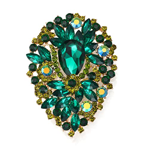 EVER FAITH Damen-Brosche oval Kristall Vintage-Stil Blumen-Cluster Pin für Bankette Grün Gold-Tone von EVER FAITH