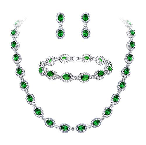 EVER FAITH Damen CZ Hochzeit Braut Oval Teardrop Halskette Ohrringe Armband Set Grün Silber-Ton EVER FAITH Damen CZ Hochzeit Braut Oval Teardrop Halskette Ohrringe Armband Set Grün Silber-Ton von EVER FAITH