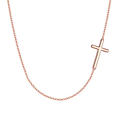 EVER FAITH Damen Halskette 925 Sterling Silber Täglich Braut klassische religiöse Kreuz Anhänger Kette Hals Schmuck Rosa-Gold-Ton von EVER FAITH