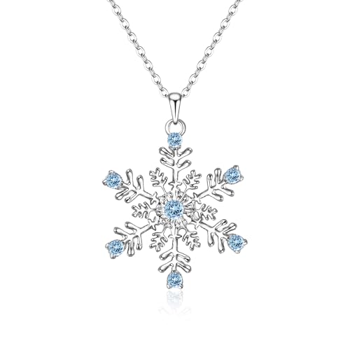 EVER FAITH Damen Halskette Österreich Kristall Party Winter Schneeflocke Blume Anhänger Kette für Mädchen Blau Silber-Ton von EVER FAITH