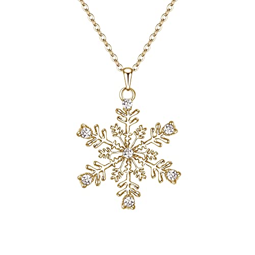 EVER FAITH Damen Halskette Österreich Kristall Party Winter Schneeflocke Blume Anhänger Kette für Mädchen Klar Gold-Ton von EVER FAITH