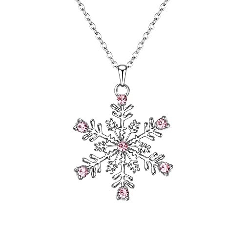 EVER FAITH Damen Halskette Österreich Kristall Party Winter Schneeflocke Blume Anhänger Kette für Mädchen Rosa Silber-Ton von EVER FAITH