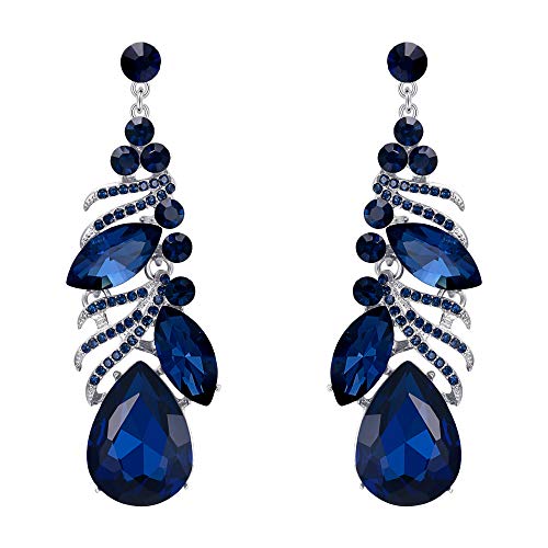 EVER FAITH Damen Kristall Hochzeit Braut Floral Leaf filigrane Teardrop baumeln Ohrringe blau Silber-Ton von EVER FAITH
