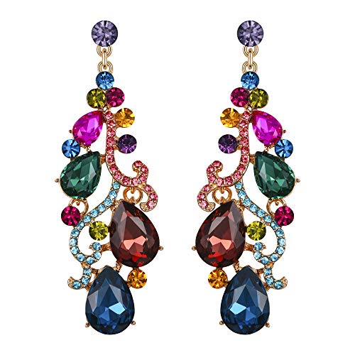 EVER FAITH Damen Kristall Hochzeit Braut Floral Vine Teardrop Kronleuchter Ohrringe Multicolor Gold-Ton von EVER FAITH