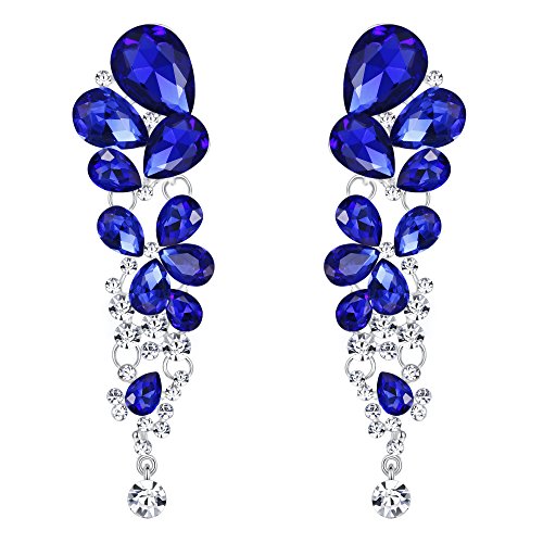 EVER FAITH Damen Kristall Hochzeit Elegante Cluster Teardrop Dangle Ohrhänger Blau Silber-Ton von EVER FAITH