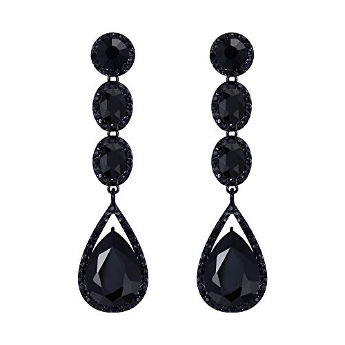EVER FAITH Damen Kristall Hochzeit Mode Teardrop Lange Baumeln Kronleuchter Ohrringe Schwarz Schwarz-Ton von EVER FAITH