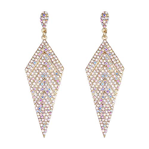 EVER FAITH Damen Kristall Mode Braut Rhombus Dangle Ohrstecker Irisierende Clear AB Gold-Ton von EVER FAITH