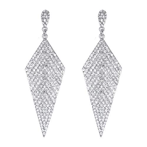 EVER FAITH Hängend Ohrringe Lange Kristall Bling Rhombus Kronleuchter für Party Braut klar Silber-Ton von EVER FAITH