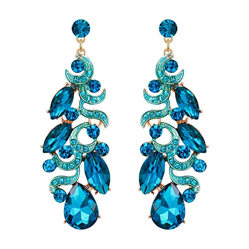 EVER FAITH Damen Kristall Party Floral Leaf Vine Teardrop Durchbohrte Ohrringe Hellblau Silber-Ton EVER FAITH Damen Kristall Party Floral Leaf Vine Teardrop Durchbohrte Ohrringe Hellblau Silber-Ton von EVER FAITH