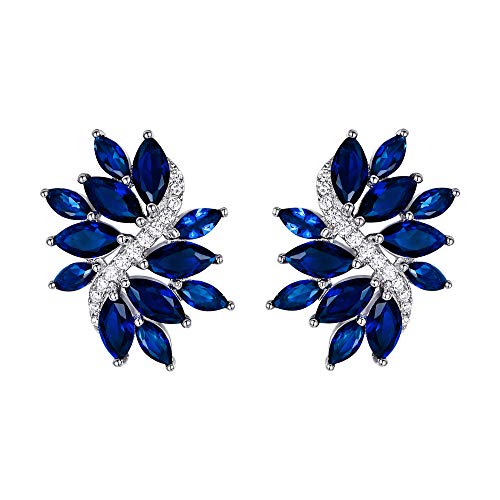 EVER FAITH Damen Marquise CZ Party Täglich Floral Blatt Ohrstecker Blau Silber-Ton von EVER FAITH